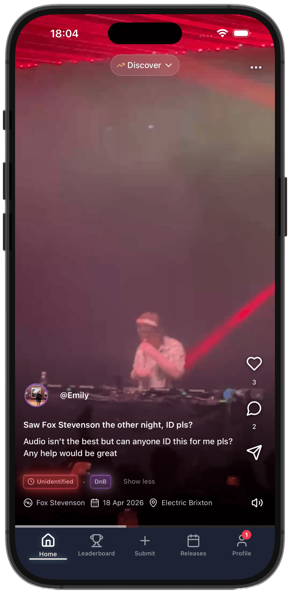 Unidentified track post on dub hub — a listener asking for an ID with unresolved comments